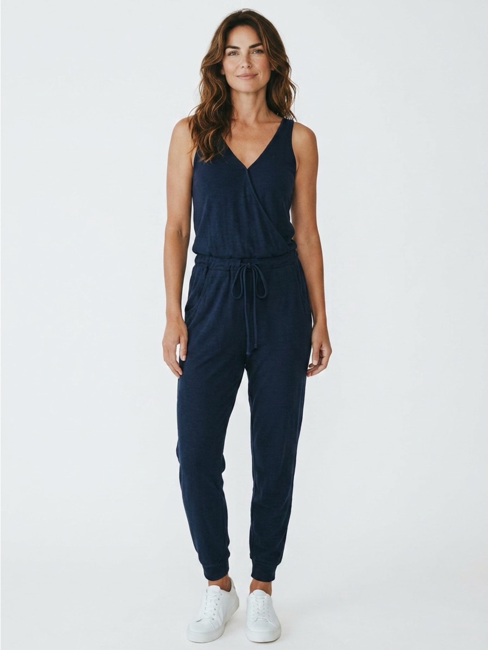 Aerie Black Sleeveless Faux Wrap Jogger Jumpsuit Women’s Small  Pockets